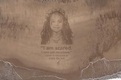 Giant sand portrait of girl in Voice Of Hind Rajab created on Yorkshire beach