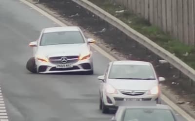 Moment drugged-up driver hit M1 barrier then drove miles missing wheel