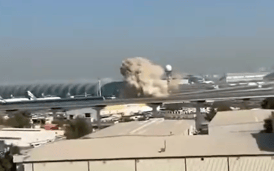 Dramatic moment Iranian drone strikes Dubai Airport as war escalates
