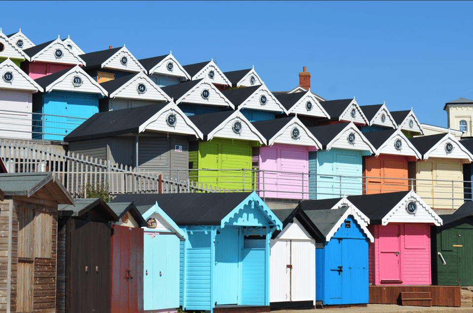 The prettily coloured huts at Frinton